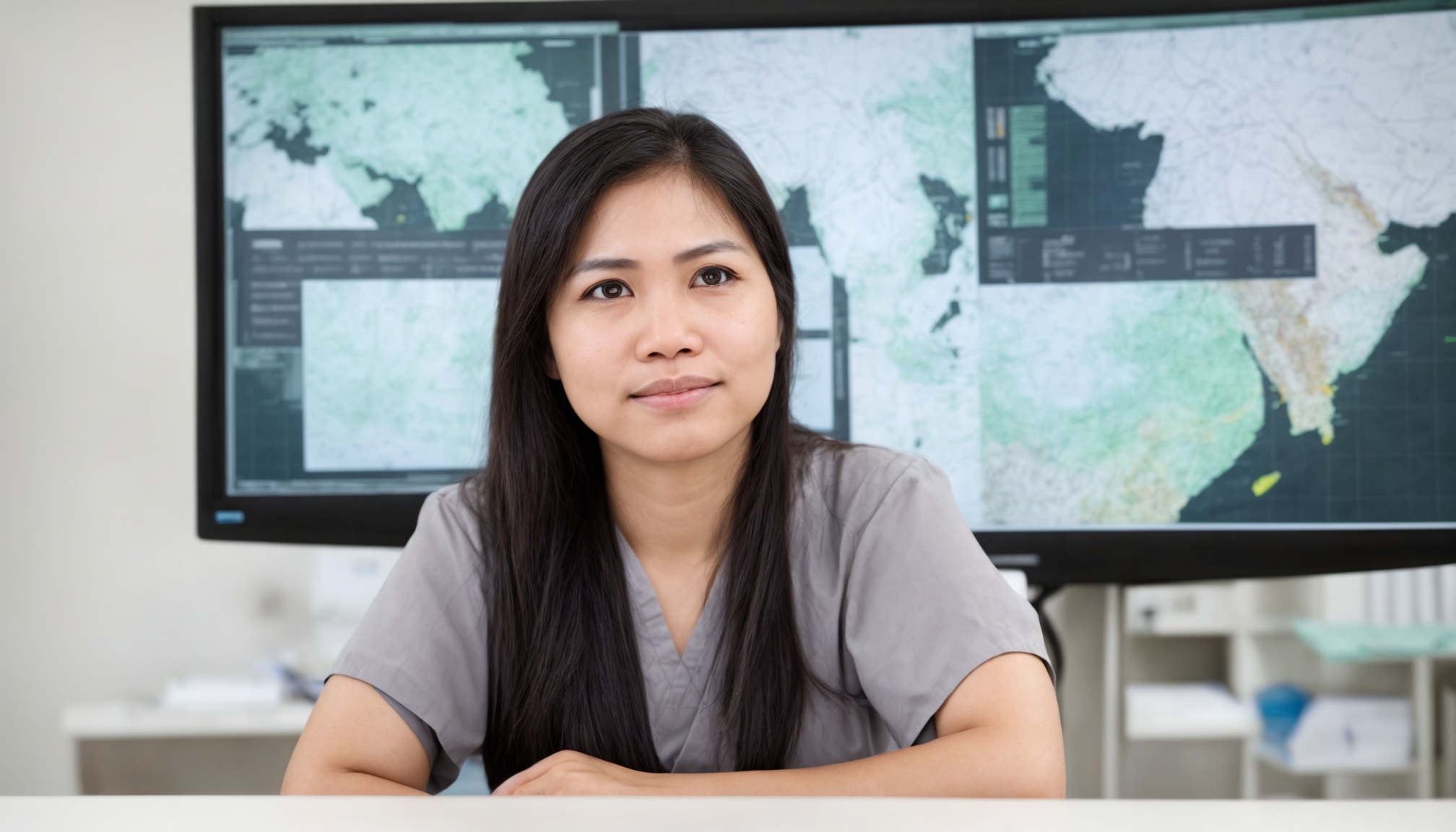 Healthcare professionals reviewing climate and health data at a community resilience center